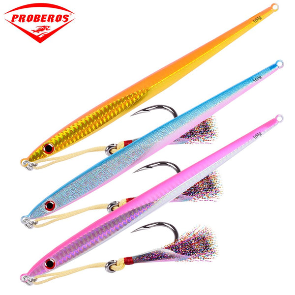 6pcs Lead Fish 150g Fishing Lure 6 color Fishing Bait with Hook and Feather 20cm-7.87" Casting Lure Deep Sea Jig Fishing Tackle