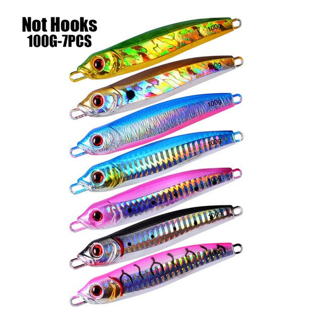 7PC Metal Fishing Bait 100G Lead Fish Jig Fishing Lure 7 Colors Scale Fishing Lure Artificial Hard Jigging Bait