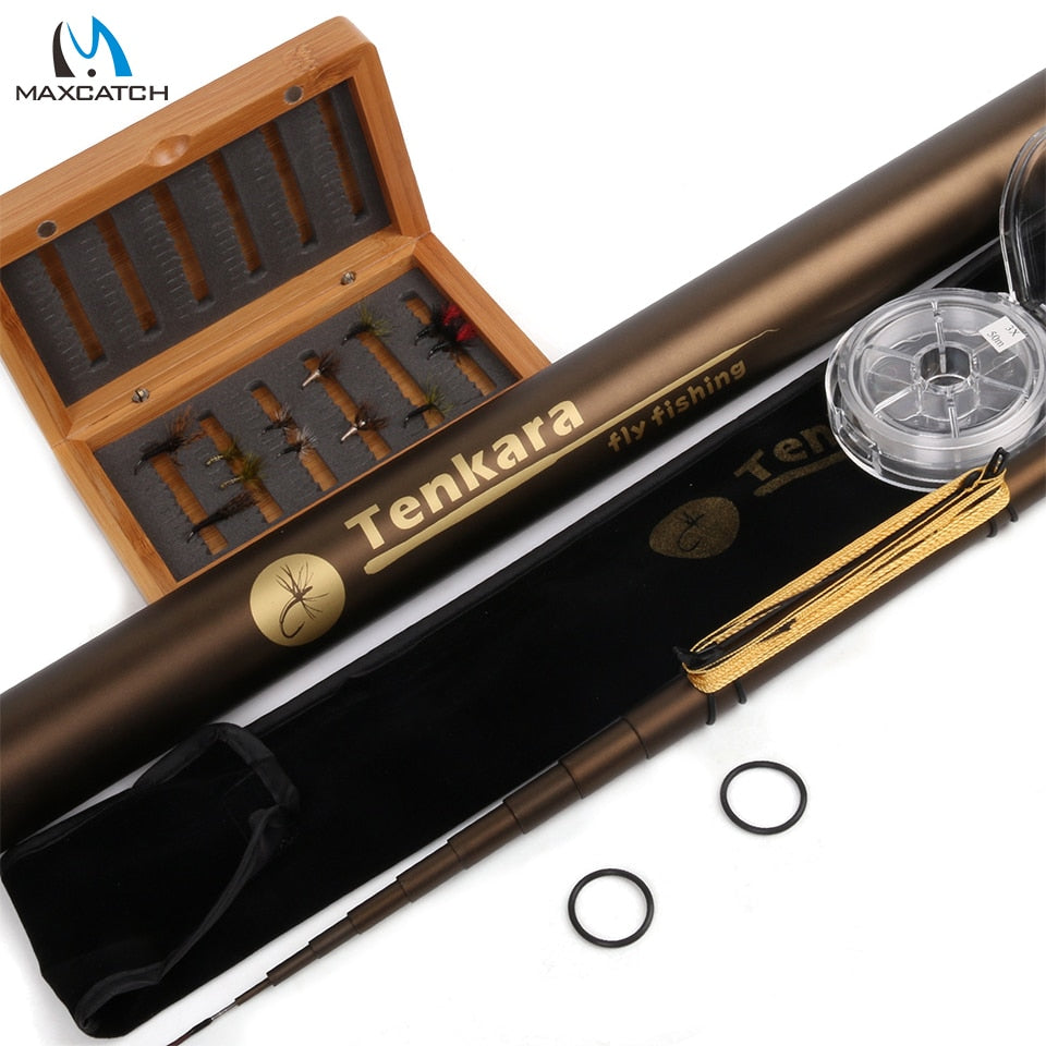 Maximumcatch Telescoping Fly Rod 9-13FT Tenkara Fly Fishing Rod & Flies & Line & Box