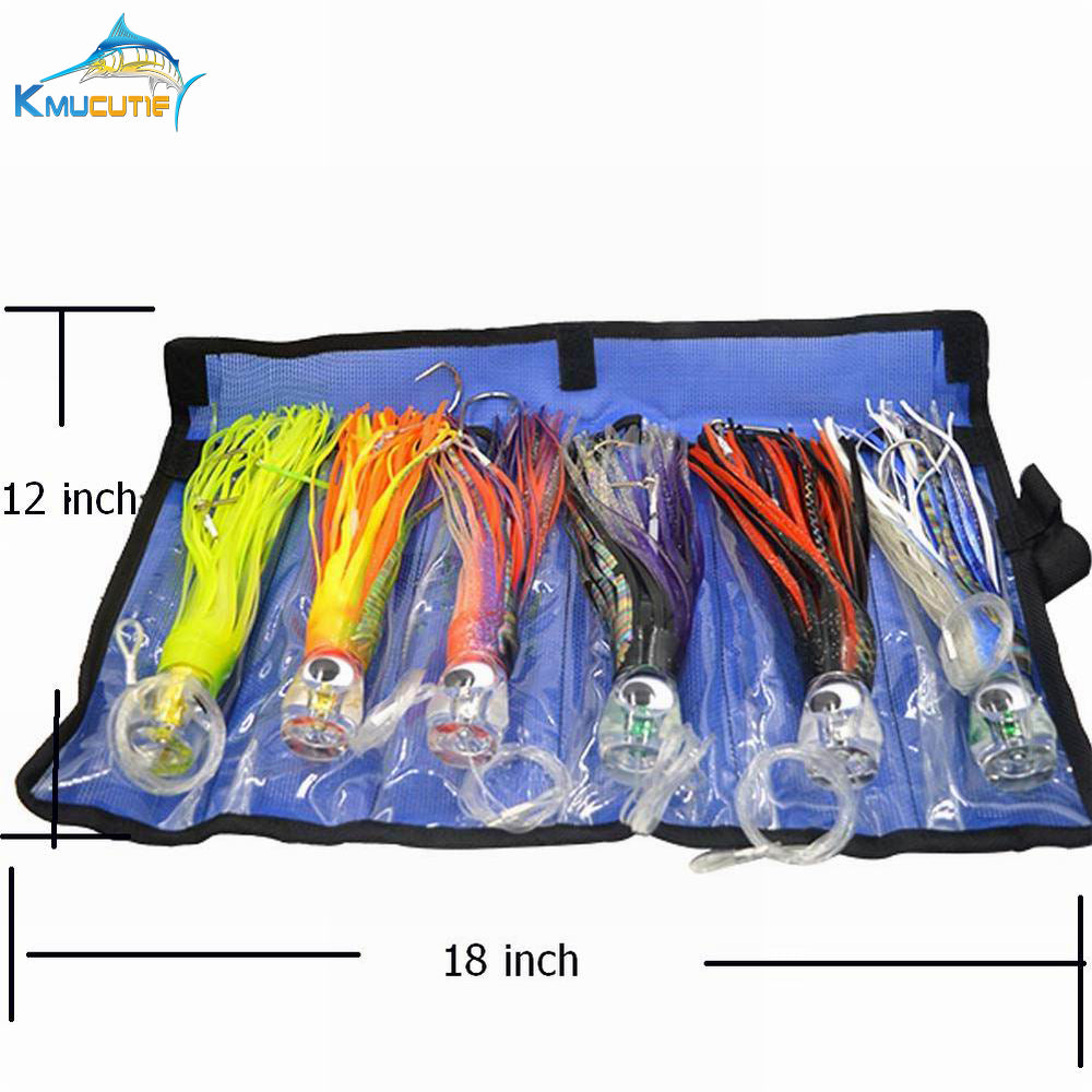 6pcs 9 inch Rigged Kingfish lures with mesh bag Marlin Octopus skirt Lures Ocean Boat Trolling Big Game fishing Lures