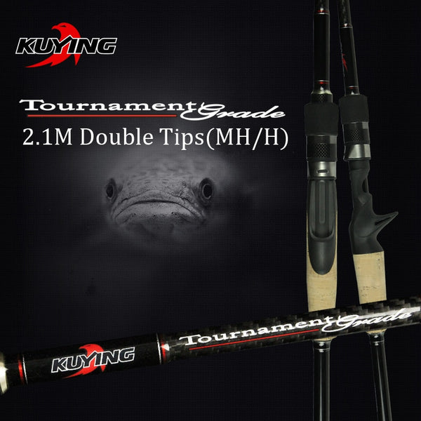 KUYING 2.1m Tournament Double Tips MH H Hard Casting Spinning Lure Fishing Rod Carbon Fiber Cane Pole Stick Medium Fast 7-28g