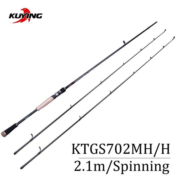 KUYING 2.1m Tournament Double Tips MH H Hard Casting Spinning Lure Fishing Rod Carbon Fiber Cane Pole Stick Medium Fast 7-28g