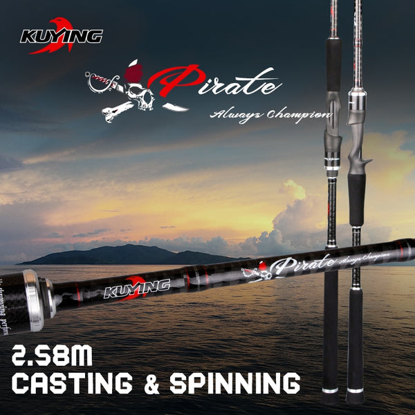 KUYING Pirate 2.58m 8'6" Carbon Casting Spinning M Medium Lure Fishing Rod Fish Cane Pole FUJI Parts Medium Fast Action Far Distance Casting