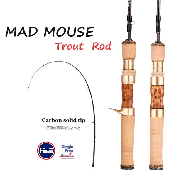 Free shipping!!MADMOUSE Full Fuji Parts Trout Rod 1.42m/1.68m Portable Rod Wood Handle Solid Carbon Spinning/Casting Fishing Rod