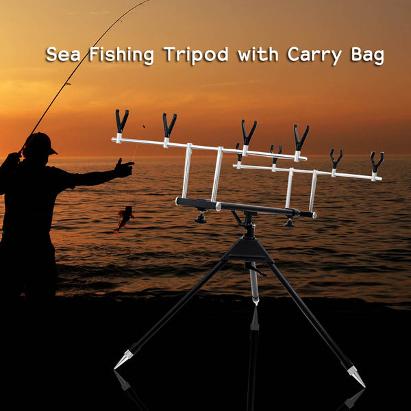 Aluminum Alloy Telescopic Adjustable Sea Fishing Tripod Holder Stand Bracket for 4 Fishing Rod with Carry Bag