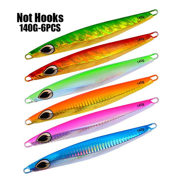 6PC Lead Fish Jig Fishing Lure 140G/14.5CM Metal Fishing Bait 6 Colors Scale Artificial Hard Jigging Baits