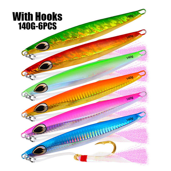 6PC Lead Fish Jig Fishing Lure 140G/14.5CM Metal Fishing Bait 6 Colors Scale Artificial Hard Jigging Baits