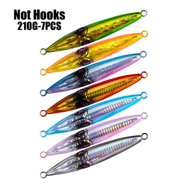 7PC Metal Lure Fishing Bait 210G Lead Fish Metal Jig Fishing Lure with Hook Scale Fishing Lure Artificial Hard Bait Jigging Lure