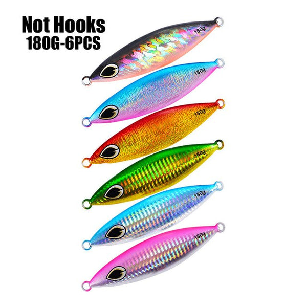 6PC Jigging Lure Lead fish 180G/11.5CM Metal Jig Fishing Lure with Hooks Paillette Knife Wobbler Artificial Hard Bait Laser Body