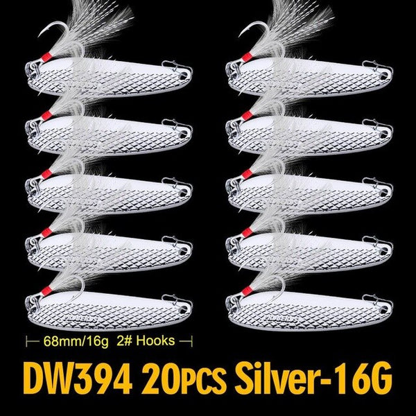 20PC Spinner Fishing Lure Spoon 6g-11g-16g Spoon Lures Silver Color Fishing Tackle Mixed Hook Metal Bass Bait