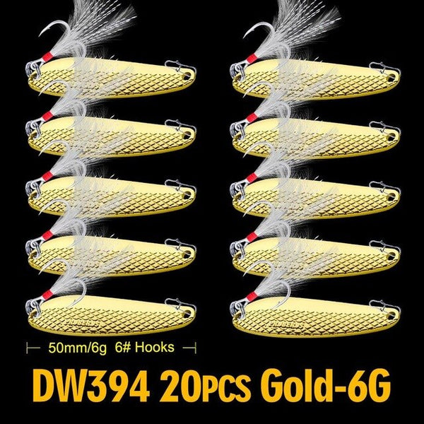 20PC Spinner Fishing Lure Spoon 6g-11g-16g Spoon Lures Silver Color Fishing Tackle Mixed Hook Metal Bass Bait