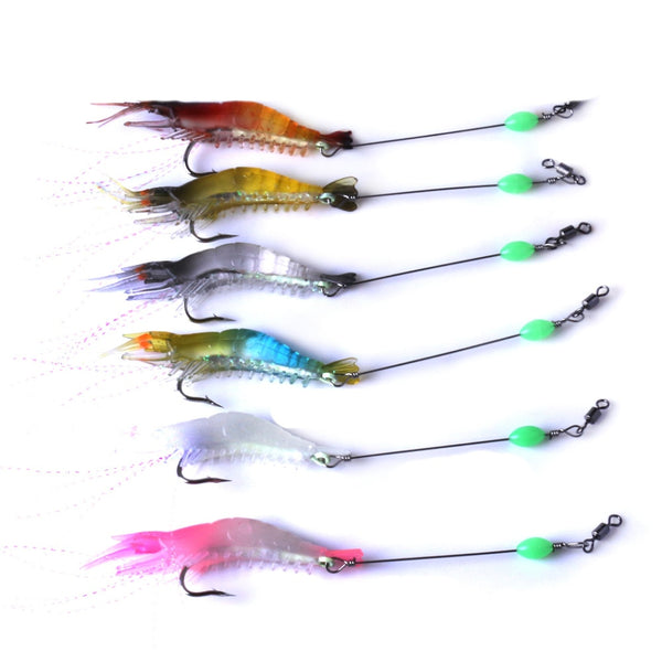 ThunderShower 1000pcs Shrimp Soft 8cm 5.3g Artificial Bait With Glow Hook Swivels Fishing Lure