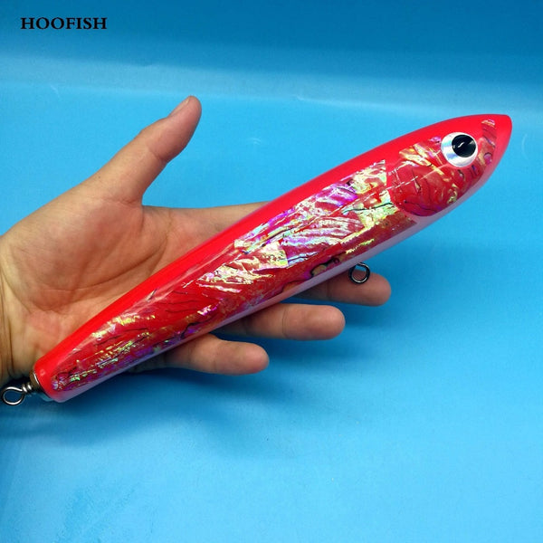 HOOFISH 1PCS  Deep Sea Handmade Fishing Lure  120g/22cm   Topwater Wooden Stick bait GT Surface Trolling Lures