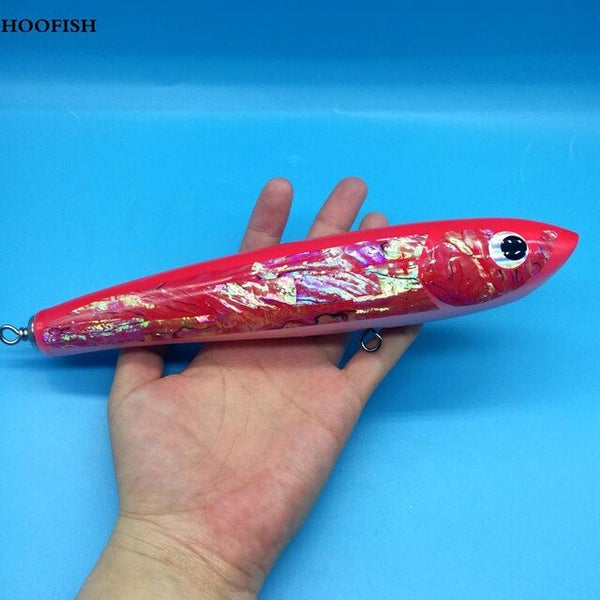 HOOFISH 1PCS  Deep Sea Handmade Fishing Lure  120g/22cm   Topwater Wooden Stick bait GT Surface Trolling Lures