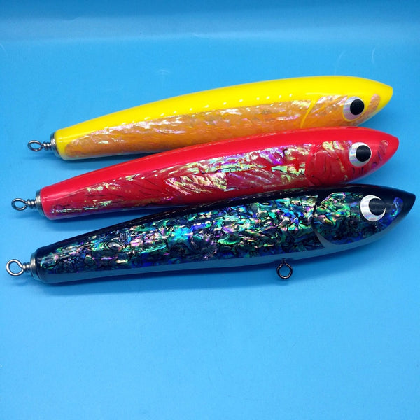 HOOFISH 1PCS  Topwater Wooden Stick bait GT Surface Trolling Lures  120G/22CM 3colors Deep Sea Handmade Fishing Lure