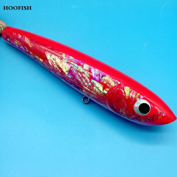 HOOFISH 1PCS  120G/22CM Topwater Wooden Stick bait GT Surface Trolling Lures   Deep Sea Handmade Fishing Lure