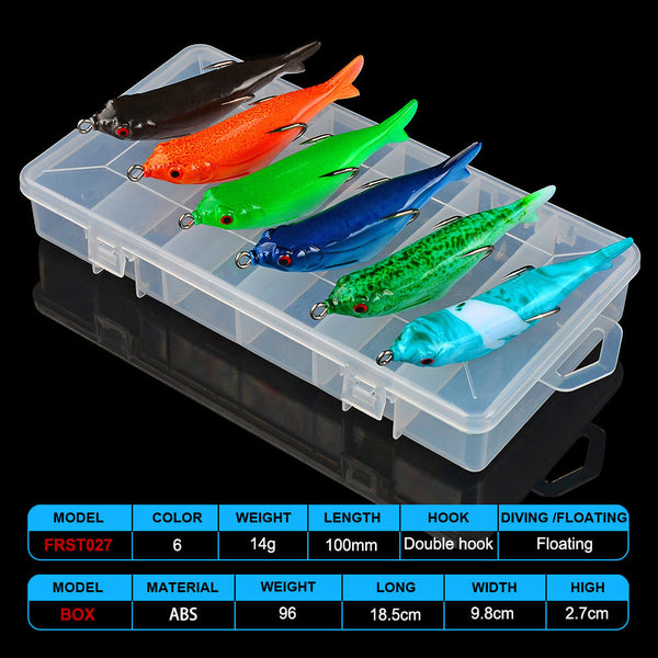 6PC 3D Eyes Proberos Silicone JIG 10cm-3.94" Double Hook Whopper Soft 14g-0.49oz Bait Fishing Lure With Trackle Box