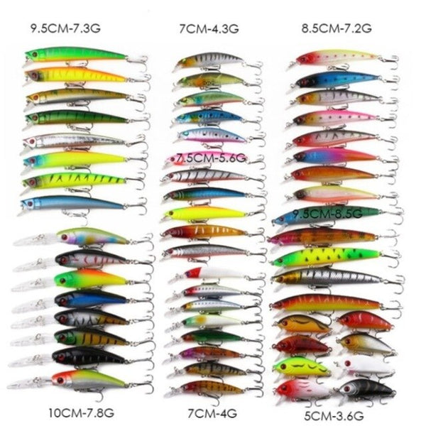 53PCS / 56PCS Hard Fishing Bait Set Topwater Fishing Lure Minnow Crankbait Fishing Bait with Triple Hook Bass Walleye Perch Lure