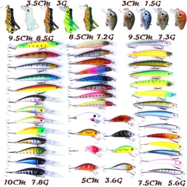 53PCS / 56PCS Hard Fishing Bait Set Topwater Fishing Lure Minnow Crankbait Fishing Bait with Triple Hook Bass Walleye Perch Lure