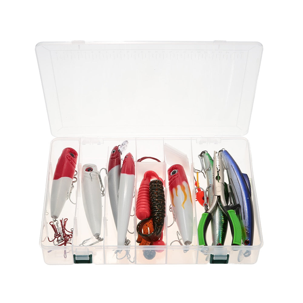 Fishing Accessories 1 Box Fishing Lure Sets Fishing Plier Popper Minnow Worm Jig Hook Steel Thread Rolling Swivels