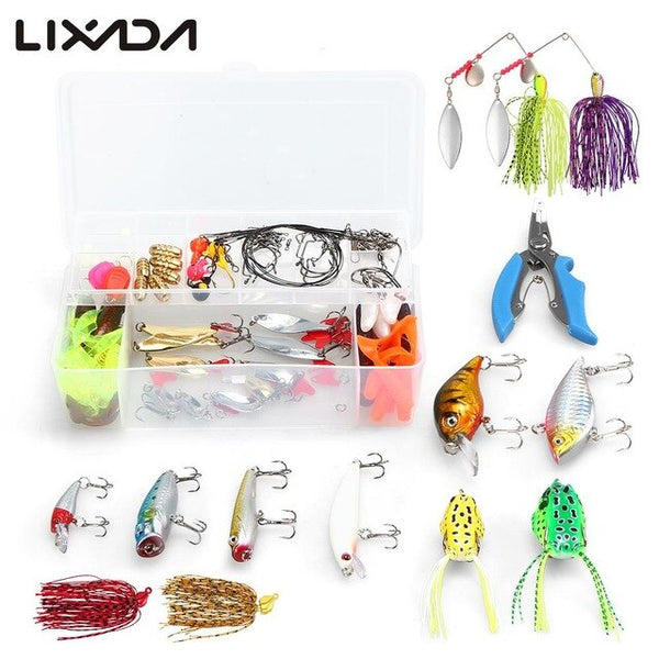 129Pcs Fishing Lures Baits Tackle Combo Including Crankbait Spinnerbaits Worms Jigs Fishing Hooks Beads Plier Fishing Tackle Box