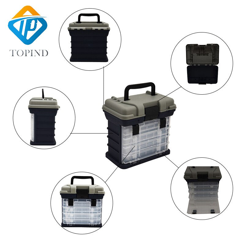 Topind 3pcs 5 Layer PP+ABS Big Fishing Tackle Box High Quality Plastic Handle Fishing Box Carp Fishing Tools Fishing Accessories