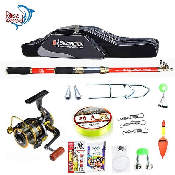 RoseWood 2.1m 2.4m 2.7m 3m 3.6m Portable Telescopic Fishing Rod Set Spinning Reel Combos Full Fishing Accessories Kit