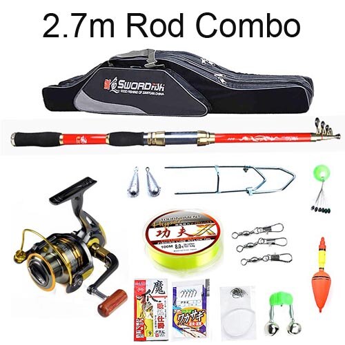 RoseWood 2.1m 2.4m 2.7m 3m 3.6m Portable Telescopic Fishing Rod Set Spinning Reel Combos Full Fishing Accessories Kit