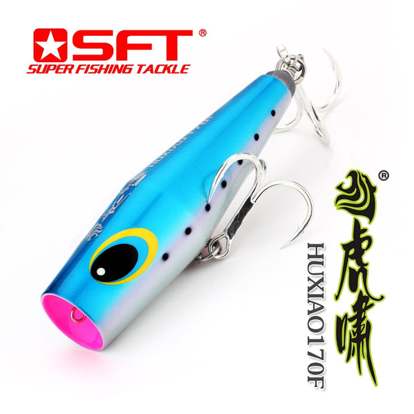 HUXIAO170mm  220g Fishing lure Floating Cup-mouth Popper  Handmade Wooden Plug   Fishing Lure  Big GT  Tuna SFT Brand