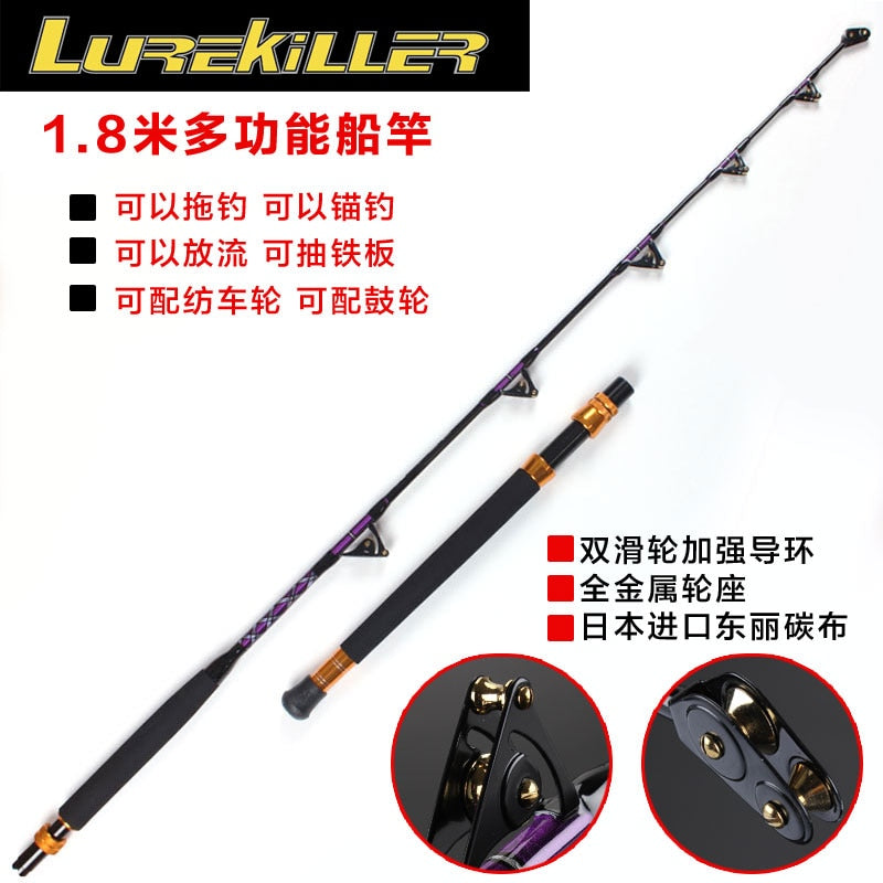 High Carbon strong power double roller guides game/trolling rod 50kgs 1.80m boat rod saltwater fishing rod