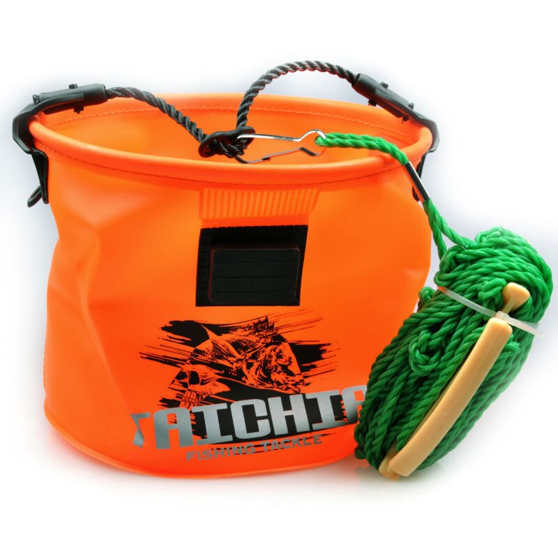 Fishing Bucket Orange Box+Water Carrying Rope Water Proof Circular Fishing Tackle Water Bucket Camping Folding Bucket