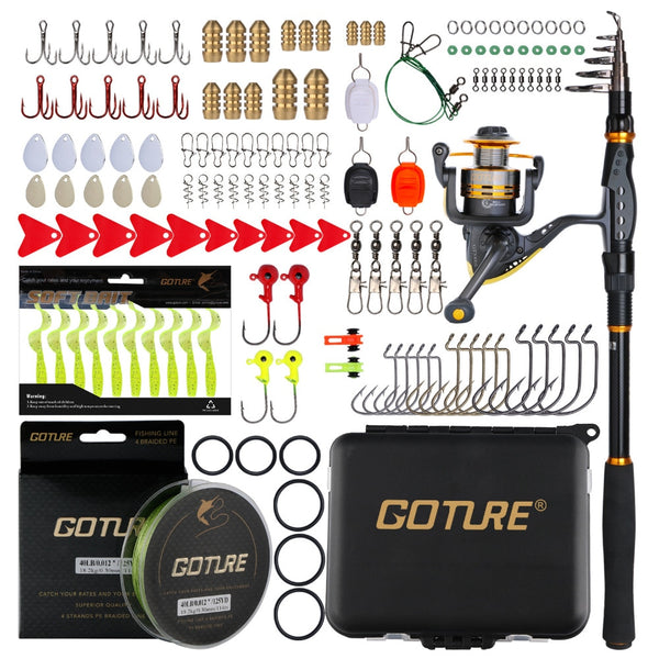 Goture Full Fishing Reel Rod Kit Set Telescopic Fishing Rod Combo Spinning Reel Pole Set With Fish Line Fishing Accessories