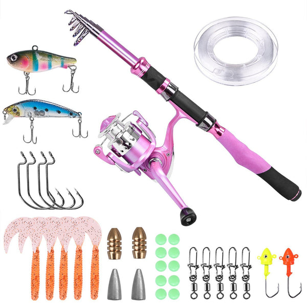 Ladies Telescopic Fishing Rod and Reel Combos,Spinning Fishing Pole Pink Designed for Ladies Fishing Girls Fishing Pole