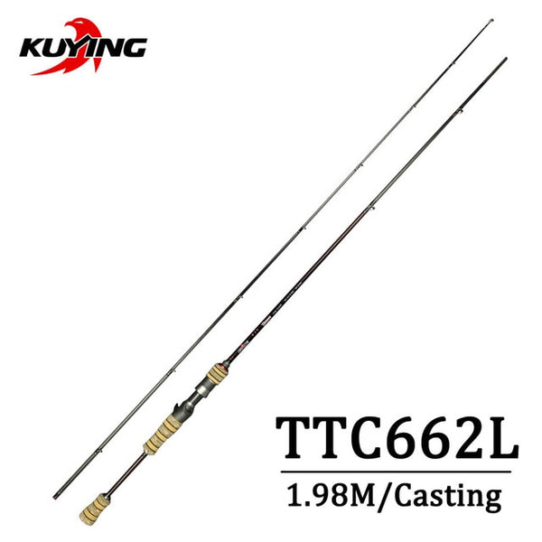 KUYING Teton L 1.98m 6'6'' Baitcasting Casting Spinning Lure Fishing Rod Soft Pole Cane Stick Light Carbon Fiber Medium Fast Action 2-10g Lures For Trout