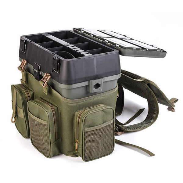 Multifunctional Fishing Backpack with Tackle Box Oxford Cloth Fishing Gear Utility Storage Shoulder Bag Waterproof