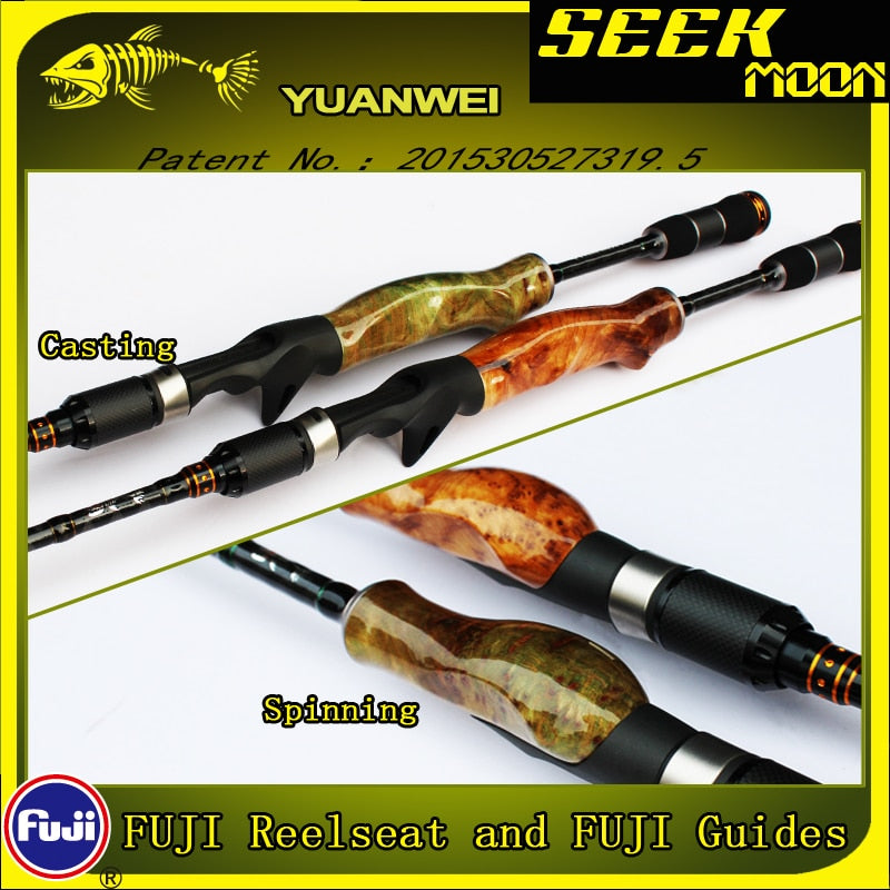 YUANWEI 1.98m 2.1m Spinning Fishing Rod Casting Rod 2Sec ML/M/MH Wood Root Hand Carbon Lure Rod Stick Vara De Pesca Olta A055