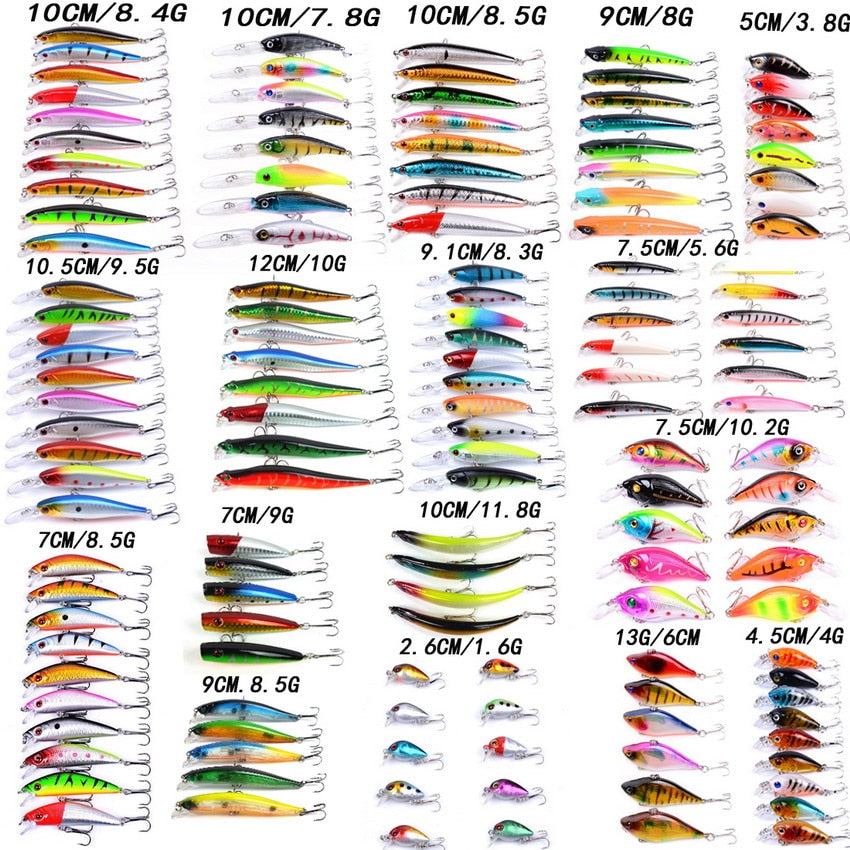 141pcs/lot Fishing Lures Set Mixed 17 Different Model Hard Baits Artificial Lifelike Bass Crankbait Fishing Tackle Wholesale