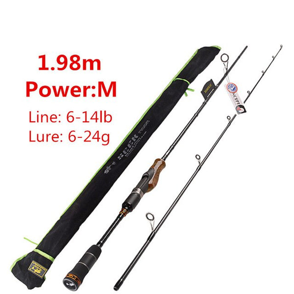 YUANWEI 2Secs Wood Handle Spinning Rod 1.98m 2.1m 2.4m ML/M/MH Carbon Lure Fishing Rods Vara De Pesca Peche Olta Fishing Stick