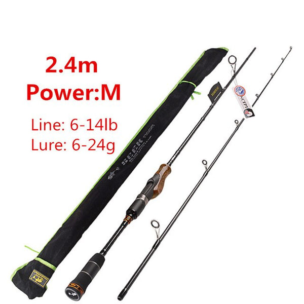 YUANWEI 2Secs Wood Handle Spinning Rod 1.98m 2.1m 2.4m ML/M/MH Carbon Lure Fishing Rods Vara De Pesca Peche Olta Fishing Stick