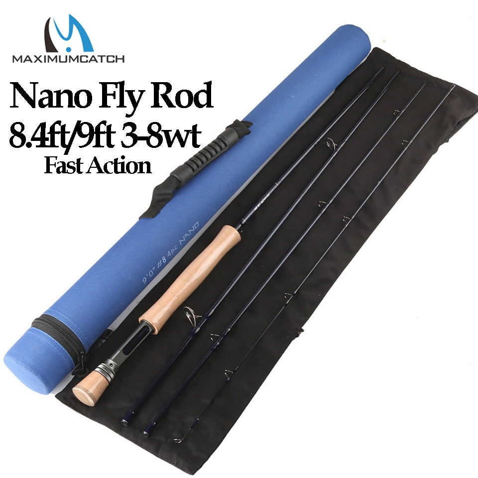Maximumcatch Nano 3/4/5/6/7/8wt 4pcs Fast Action Fly rod 8.4ft/9ft  IM12 Carbon Fiber Fly fishing Rod with Cordura tube