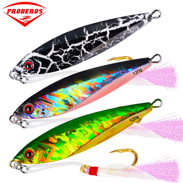 7PC Jigging Lead Fish 120G/11CM Metal Jig Fishing Lure with Hooks 6 Colors Paillette Knife Wobbler Artificial Hard Bait