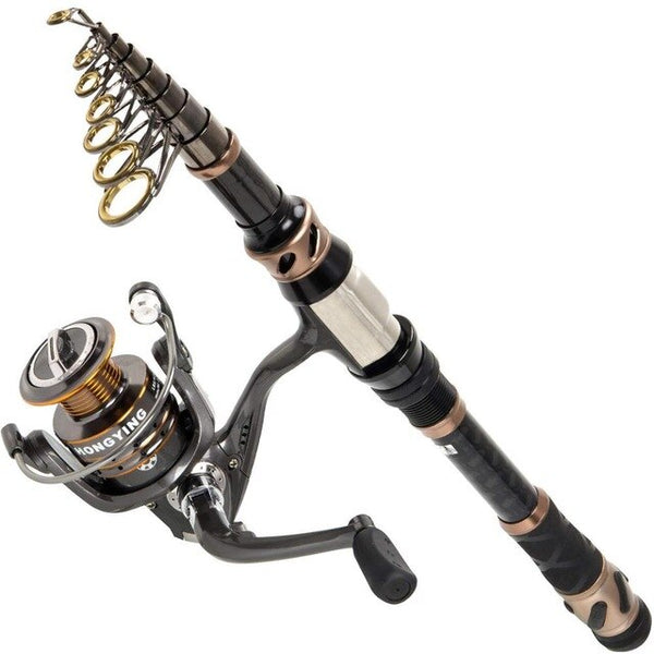 PLUSINNO Fishing Rod and Reel Combos - Carbon Fiber Telescopic Fishing Pole - Spinning Reel 12 +1 Shielded Bearings Stainless